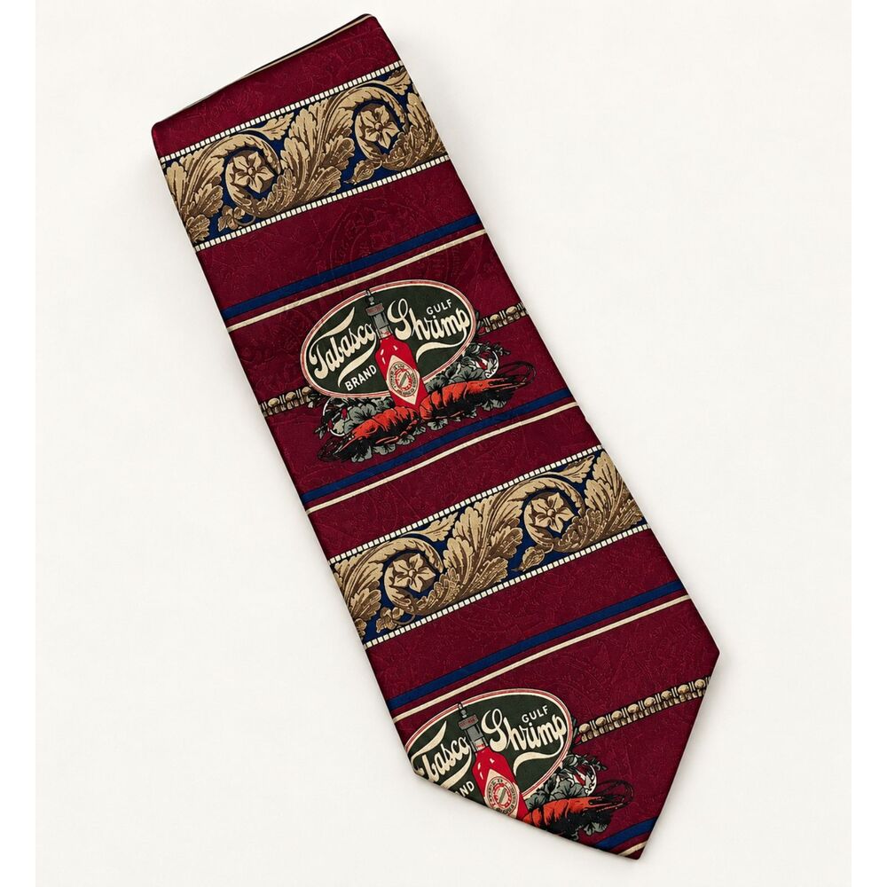 VTG Tabasco Brand "Gulf Shrimp" Novelty Necktie 100% Silk
